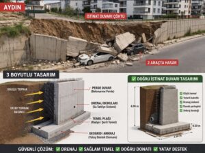 Aydın’da istinat duvarı çöktü, 2 araçta hasar oluştu