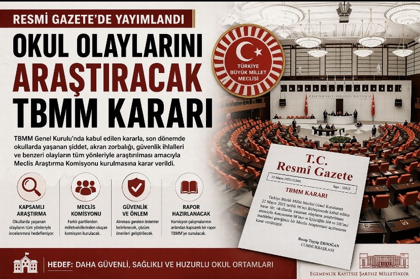 Okul olaylarını araştıracak TBMM kararı Resmi Gazete’de